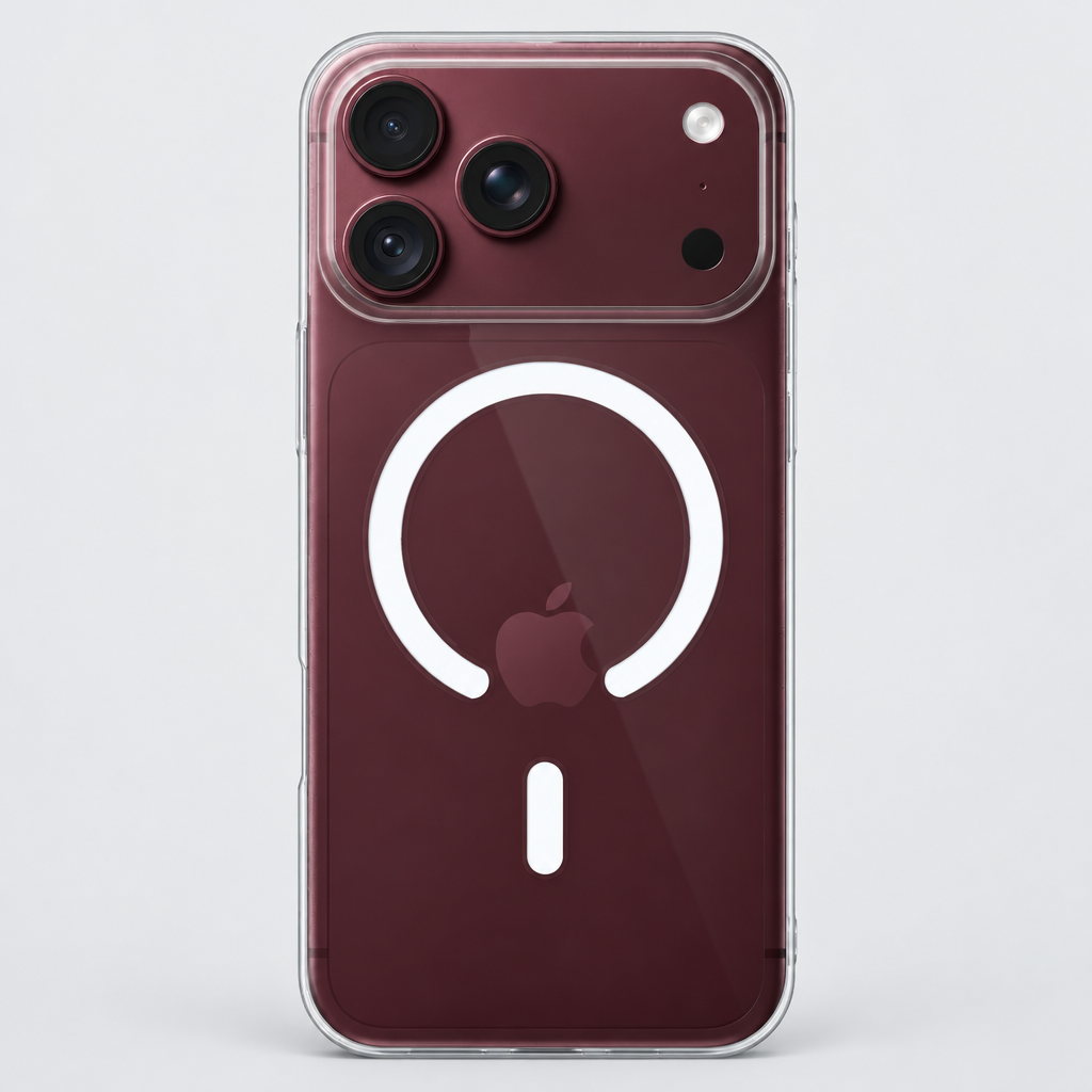 AI-styled studio view of the clear magnetic phone case