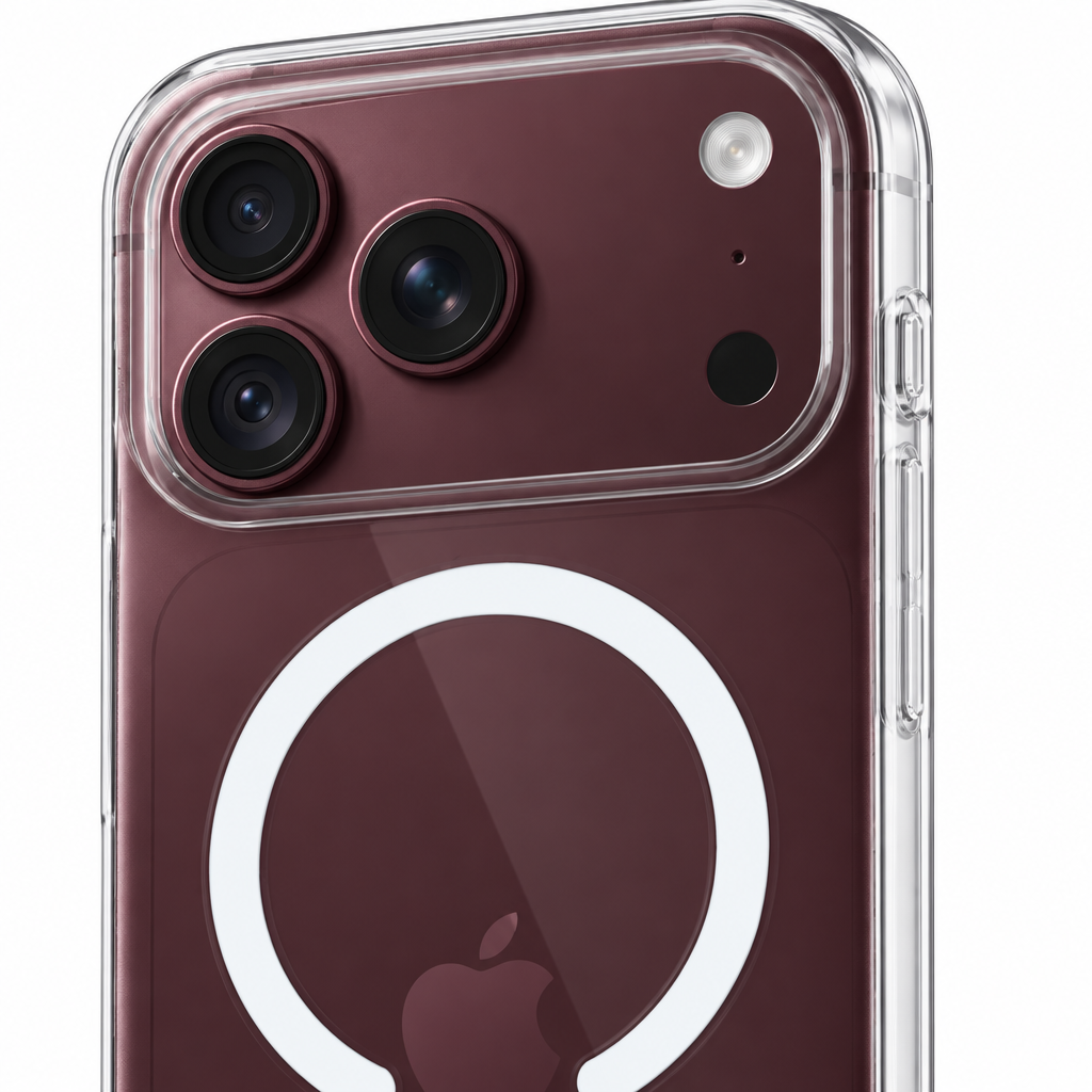 AI-styled closeup of the clear case and white magnetic ring